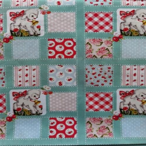 Cartoon Sheep Flowers Chequer Print 100% Cotton Fabric for Girl Clothes Hometextile Cushion Cover Curtain DIY