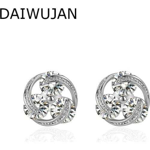 DAIWUJAN Exquisite 925 Sterling Silver Earrings Round Colorful Rotating Zircon Stud Earrings For Women Brincos Fashion Jewelry