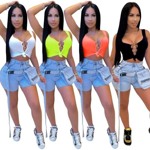 In Stock Ladies Vest Crop Top T-shirts Sexy T Shirts Yoga Wear Halter Trendy Womens Tops Blouses 2020 Summer Clothing