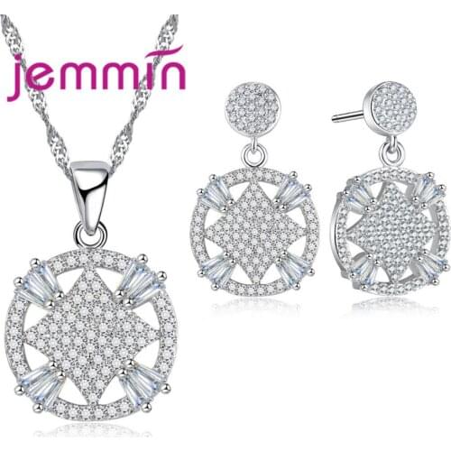 New Brand 925 Sterling Silver Jewelry sets Mini Crystal Pave Engagement Pendant Necklace For Women