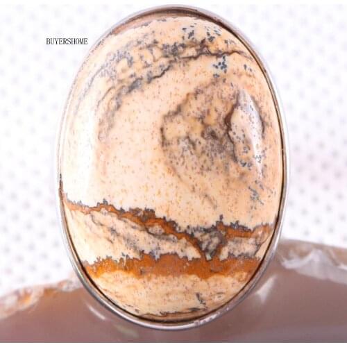 1Pcs Women Men Wedding Ring Jewelry Gift Natural Stone Oval Beads Picture Jaspe Adjustable Finger Ring Z111