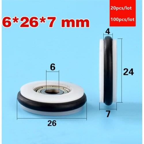 20pcs/100pcs 6*26*7mm O ring soft rubber coated POM drawer blackboard fishing gear 696ZZ bearing pulley wheel roller 6x26x7 mm