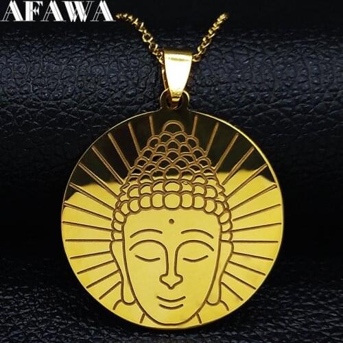 2021 Religious Belief Buddha Stainless Steel Necklace Chain Women Gold Color Necklace Jewelry acero inoxidable joyeria N19312