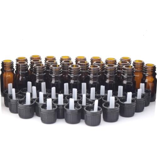 24pcs 5ml Small Amber Glass bottle Vials Containers with euro dropper black tamper evident cap for essential oils aromatherapy