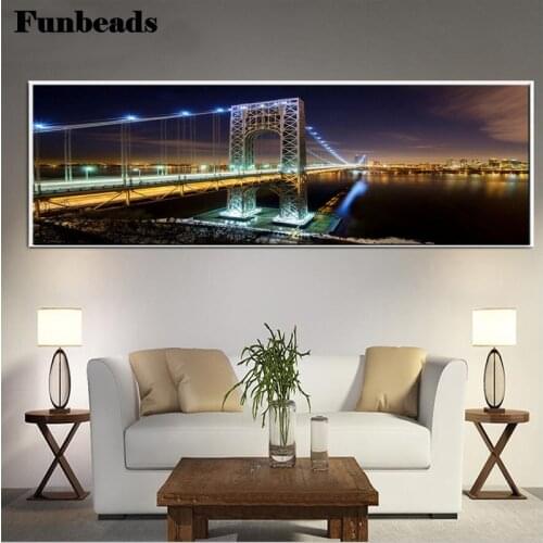 3D DIY diamond painting New York Brooklyn Bridge decoration photo Rhinestone City night home decoration jigsaw art FF996