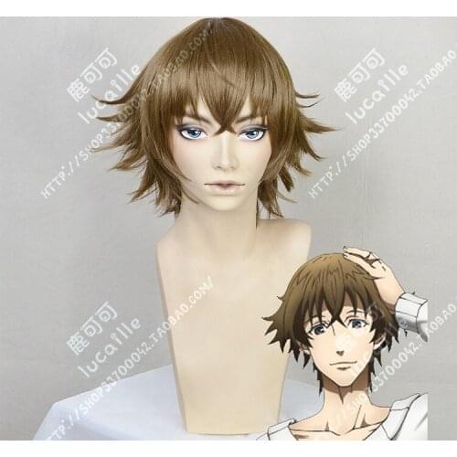 Anime Hakata Tonkotsu Ramens Banba Zenji Cosplay Wig Short Brown Heat Resistant Synthetic Hair Wigs + Wig Cap