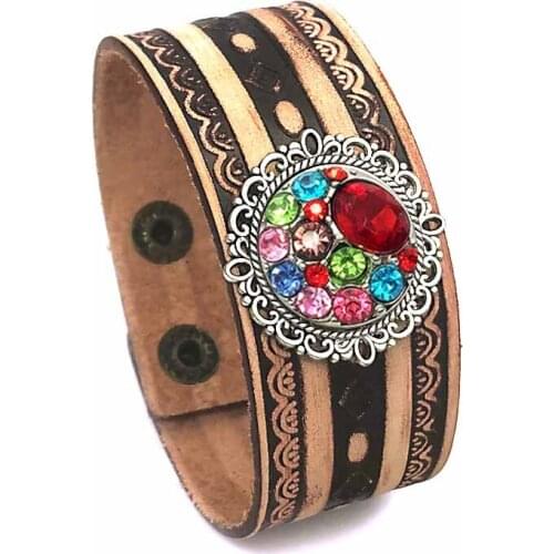 Punk 158 hand woven Genuine Leather Retro fashion charm Bracelet bangle Snap Button Jewelry For Women men (fit 18mm button)