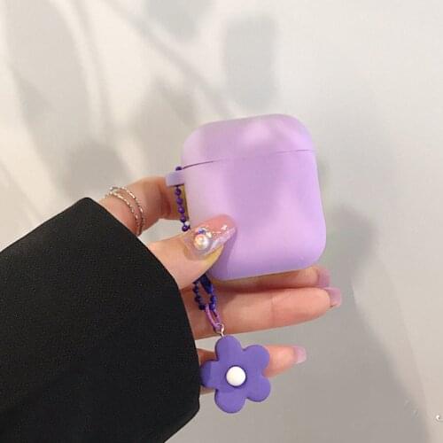 For QCY T8S Case Purple Flower Pendant with keychain Silicone Earphone Cover for QCYt8 T 8 case