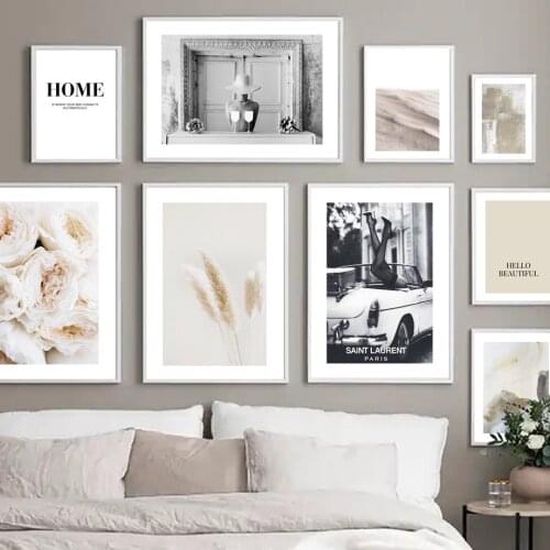 Flower Reed Abstract Vintage Car Fashion Lady Nordic Poster Wall Art Print Canvas Painting Wall Pictures For Living Room Decor