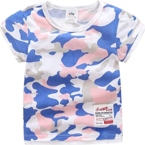 Baby Camouflage Short Sleeve T-shirt 2021 Summer New Boys' Clothing Childrens round Neck Blouse