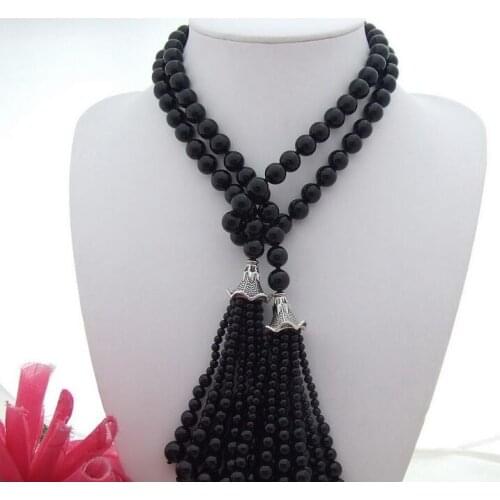 38" 4 MM 6 MM 8 MM black bead Long Necklace