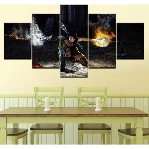 Fantasy girl fire ice fantasy art wallpaper 5 Panels HD Print Art modern Modular Poster art Canvas painting Home Decor