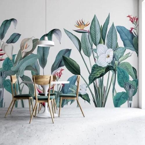Milofi custom photo wallpaper 3D Nordic hand-painted tropical plants flowers and birds background decorative mural wallpaper