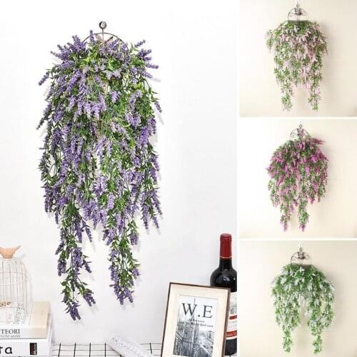 Balcony Wall Door Hanging Artificial Plant Leaves Lavender Flowers Home Wedding Decor Pink Yellow Blue Wall Hanging Flower