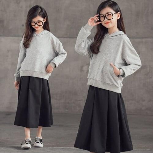 Children Clothing Sets 2021 Fall New Teenage Girl Hooded Top And Skirts 2Piece Suits Kids Spring Outfits 4 6 8 10 12 14Year