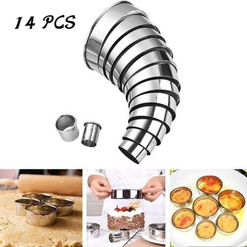 14Pcs/lot Stainless Steel Round Cookie Moulds Biscuit Doughnut Cutter Mini Cake Mousse Ring Pastry Fondant Circles Kitchen Tool