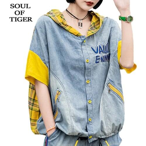 SOUL OF TIGER New 2020 Summer Korean Fashion Ladies Plaid Jackets Womens Vintage Hooded Coats Female Casual Streetwear Plus Size
