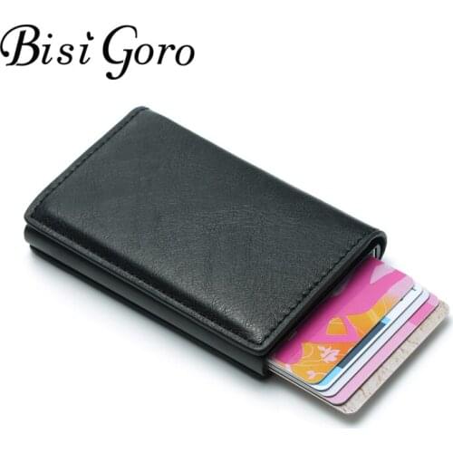 BISI GORO Rfid Card Holder New Men Wallets Money Bag Male Vintage Black Short Purse Slim Wallet 2019 Leather Pop Up Wallet