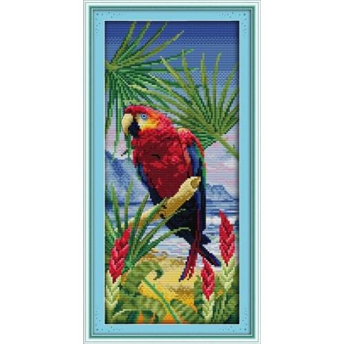 Parrot and plant Cross Stitch Kits pattern Printed canvas Fabric Animal Embroidery Needlework set Easy dmc Cross-stitch Handmade