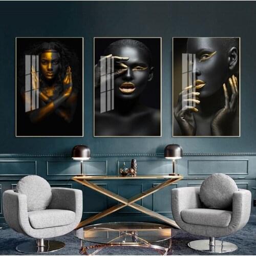Wall Art Picture for Living Room Decor Black and Gold African Woman Cuadros Canvas Painting Posters and Prints Scandinavian