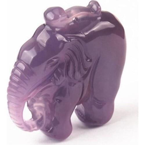 Natural Brazil Purple Chalcedony Agate Hand-Carving Elephant Theme Pendant Women Lucky Ornaments+Bead Necklace+Gift Box
