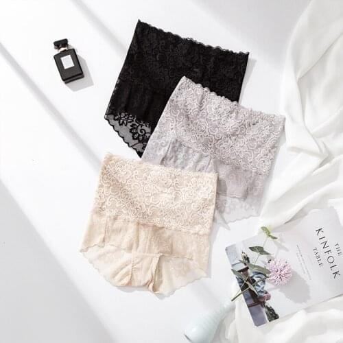 Womens Silk Underwear Basic Skin Friendly Solid Color Comfort Mulberry Silk High Waist Three Legged Lace Sexy Womens Panties
