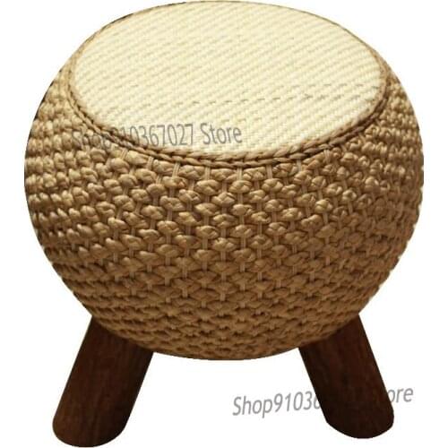 Home Rattan Low Stool, Shoe Changing Stool, Balcony Solid Wood Bench, Sofa Stool, Straw Coffee Table Stool, Pier