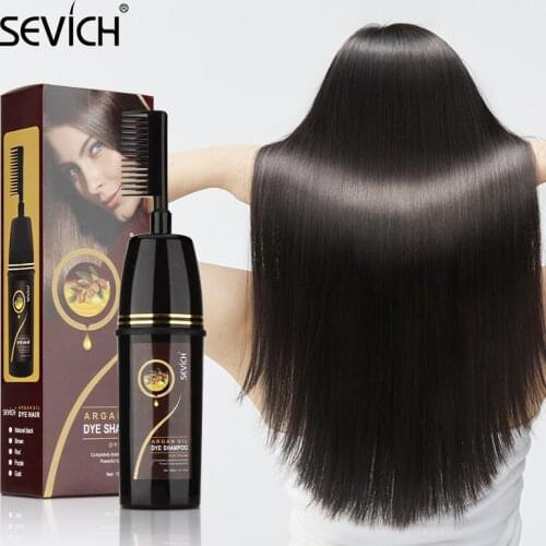 SEVICH Natural Argan Oil Dye Shampoo 150ml Instant Hair Coloring Cream With Comb Darkening For Cover Gray White Hair Unisex