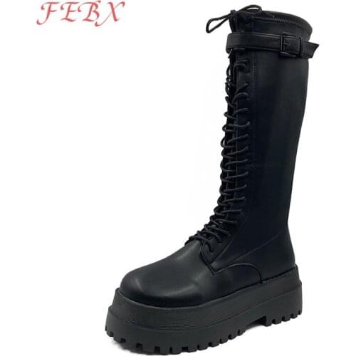 Winter Women High Boots Female Zip Platform Non-Slip PU Leather Flat Boot Lady Fashion Keep Warm Outdoor Shoes Womens Footwear