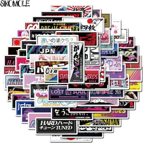 66PCS Racing Style JDM Car Graffiti Stickers Decals Skateboard Laptop Moto Phone Wall DIY Cool Kid Toys Square Sticker Decal F5