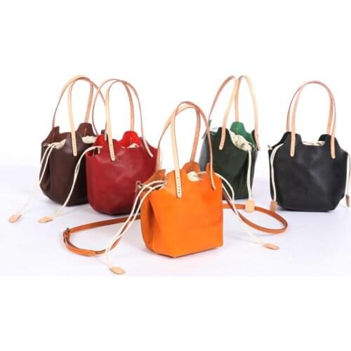 Mobile Phone Baotou Layer Cowhide Art Bucket Bag Leisure Classic Vintage Shoulder Bags Handbag High Quality Women Bag