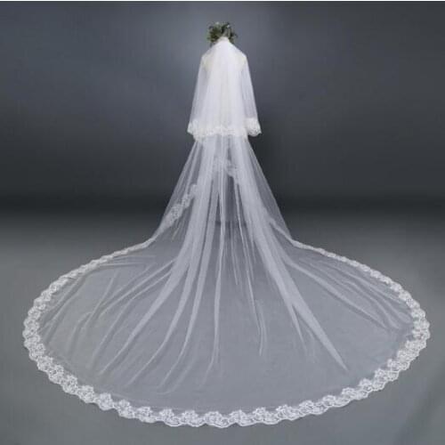 Wedding Veil Two-Tier Cathedral Lace Edge White Ivory Tulle Long Veils Wedding Accessories&Comb