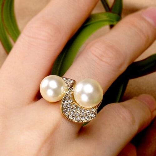 Alloy Rhinestone Ring Natural shell pearl High quality Non fading Discount sale Free shipping