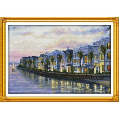 Everlasting Love Night At The Seaside Villas Chinese Cross Stitch Kits Ecological Cotton Stamped 11 CT Christmas Sales Promotion