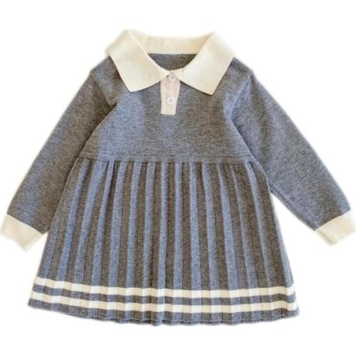 Baby girl autumn and winter knit sweater dress new Korean childrens warm sweater dress girl casual solid color dress 2-6Y #0166