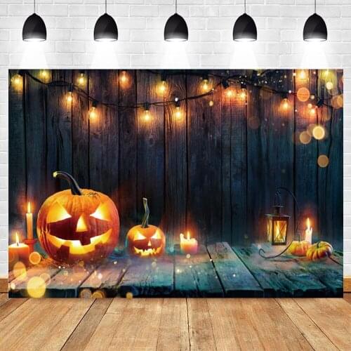 Halloween Backdrop Pumpkin Lantern Candle Light Wood Floor Baby Vinyl Photographic Photography Background Photocall Photophone