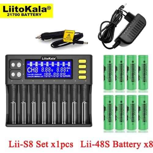 1pcs LiitoKala Lii-S8 Battery Charger for 3.7V 18650 Li-ion 1.2V AA aaa NiMH +8pcs Lii-48S 21700 4800mAh Rechargeable batteries