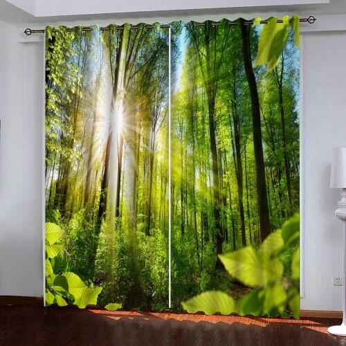 Green forest Curtains Luxury Blackout 3D Window Curtain for Living Room Bedroom Custom Size Drapes decor