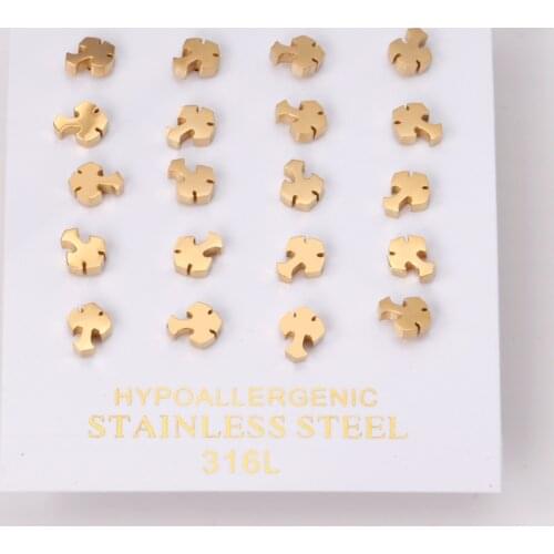 10 Pairs Stainless Steel Cross Earring Women Men Brinco Fashion Wholesale Earrings Sets Gold Color Stud Earring Fashion Jewelry