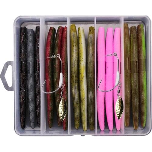 15pcs Long Fishing Soft Worm Lures Kit 13.5cm 10g Artificial Threaded Baits Salt Silicone Lures For Crank Lead Hooks Fish Tackle