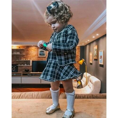 New Retro Small Fragrance Style Cute Girls Toddler Kid Baby Forama Party Pageant Plaid Coat Tutu Dresses 2PCS Clothes 6M-5Years