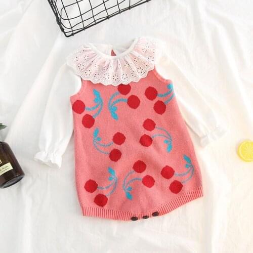 2018 New Arrival for Autumn Winter Baby Toddler Infant Boy Girl Clothes Sleeveless Sweater Cherry Bodysuit Baby Outfits