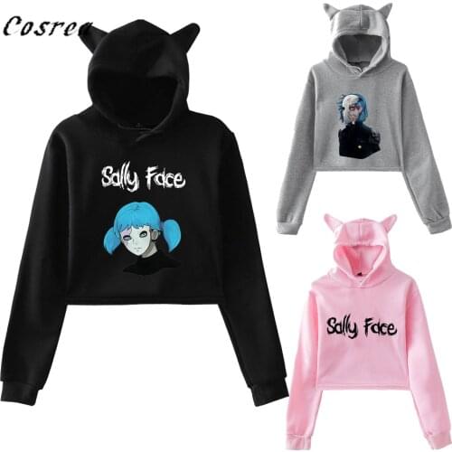 2019 Sally Face Cosplay Costume fashion Pullover Tops Girls Summer Hoodies Sweatshirt Sexy Cropped Hoodies plus Size 2XL Women