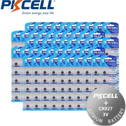 250Pcs 50Cards PKCELL CR927 DL927 927 3V 30mAh Lithium Button Coin Battery For Watches Toys Calculator