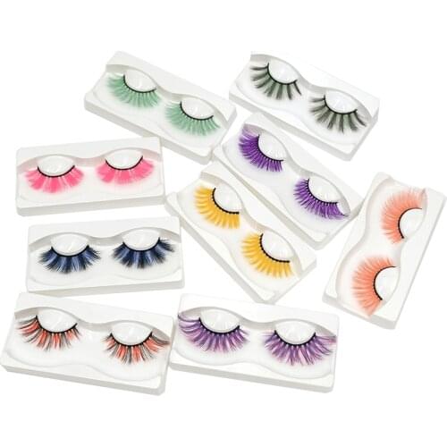 Cruelty Free 3D Vegan Sythetic Colored Eyelashes Faux Mink Volume Colorful Cilia Rainbow False Lashes for Cosplay Halloween