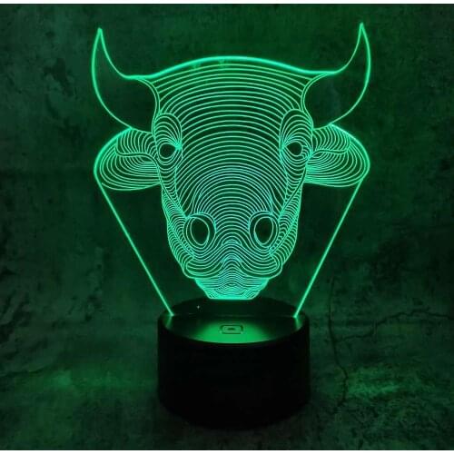 Animal Bull Cow 3D LED Lamp 7 Color Change Touch usb Table Lamp Baby Sleeping Night Lights Bedroom Home Decoration Lighting