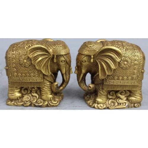 8 CM Chinese Feng Shui Bronze Auspicious Lucky Animal Elephant Pair Statue