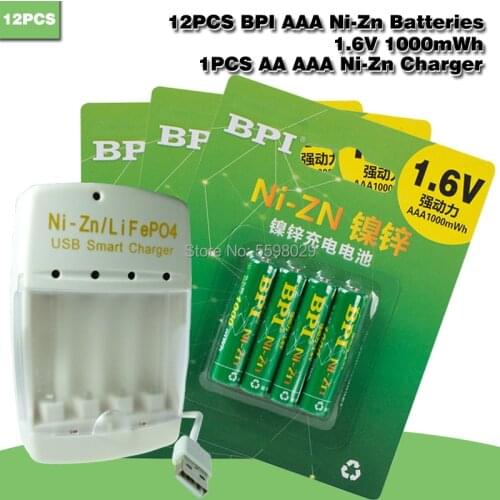 12Pcs 1.6v aaa 1000mWh rechargeable battery nizn Ni-Zn aaa 1.5v rechargeable battery set +1 pc aa/aaa USB LiPO4 Ni-Zn charger