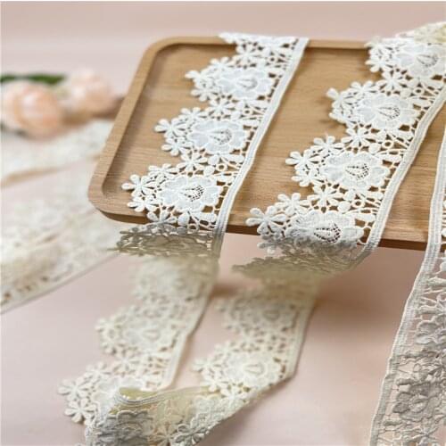 3M/lot 6cm wide Beige cotton lace good quality flower hollow out lace trimming dress decoration edge accessories X947