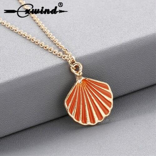 Cxwind Fashion Cute Ocean Sea Shell Pendants Necklace Charm Gold Mermaid Shell Choker Necklaces for Women New Sweater Chain 2018